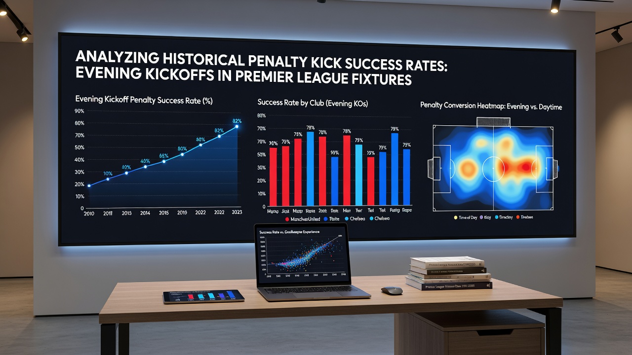 Detailed view of a Premier League penalty area with players positioned for an evening kickoff