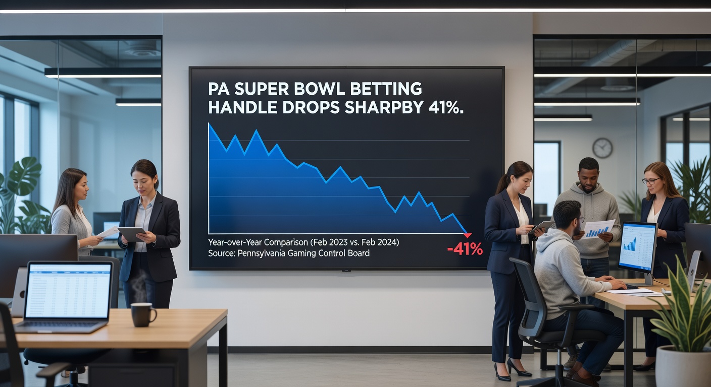 Infographic detailing Pennsylvania Super Bowl revenue growth to $18.1 million in 2026, contrasting with national trends and competition factors