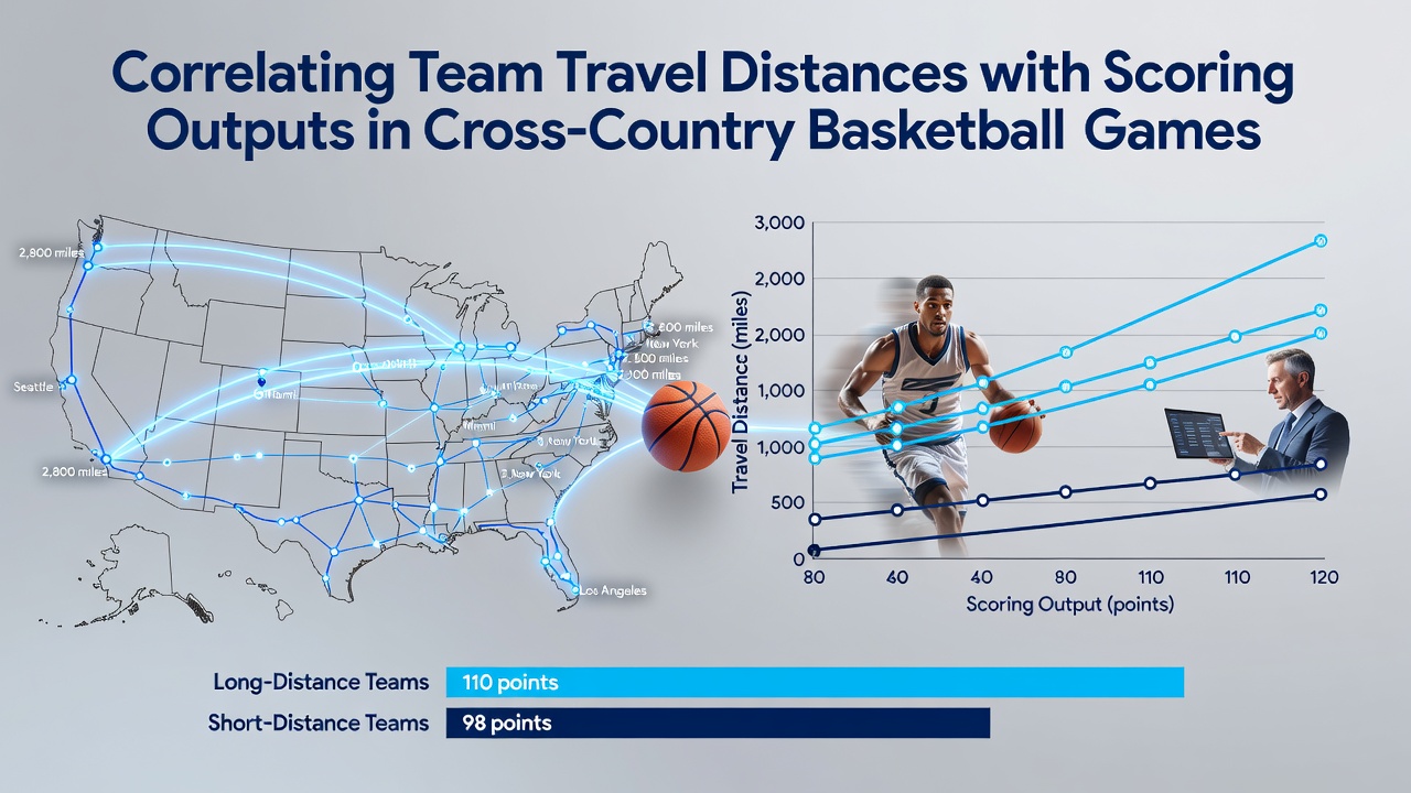 Visualization of team travel routes across the United States overlaid with basketball scoring statistics from recent seasons