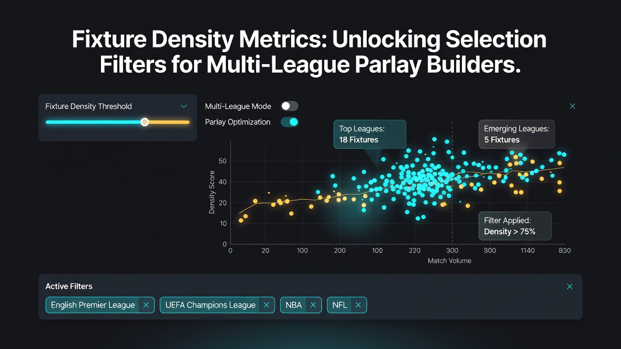 Screenshot of a multi-league parlay builder dashboard with density metric sliders and active filter indicators