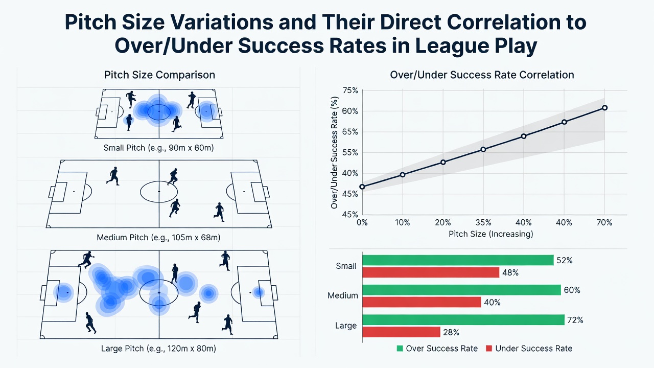 Graph displaying over/under success rates plotted against measured pitch lengths and widths from recent league seasons