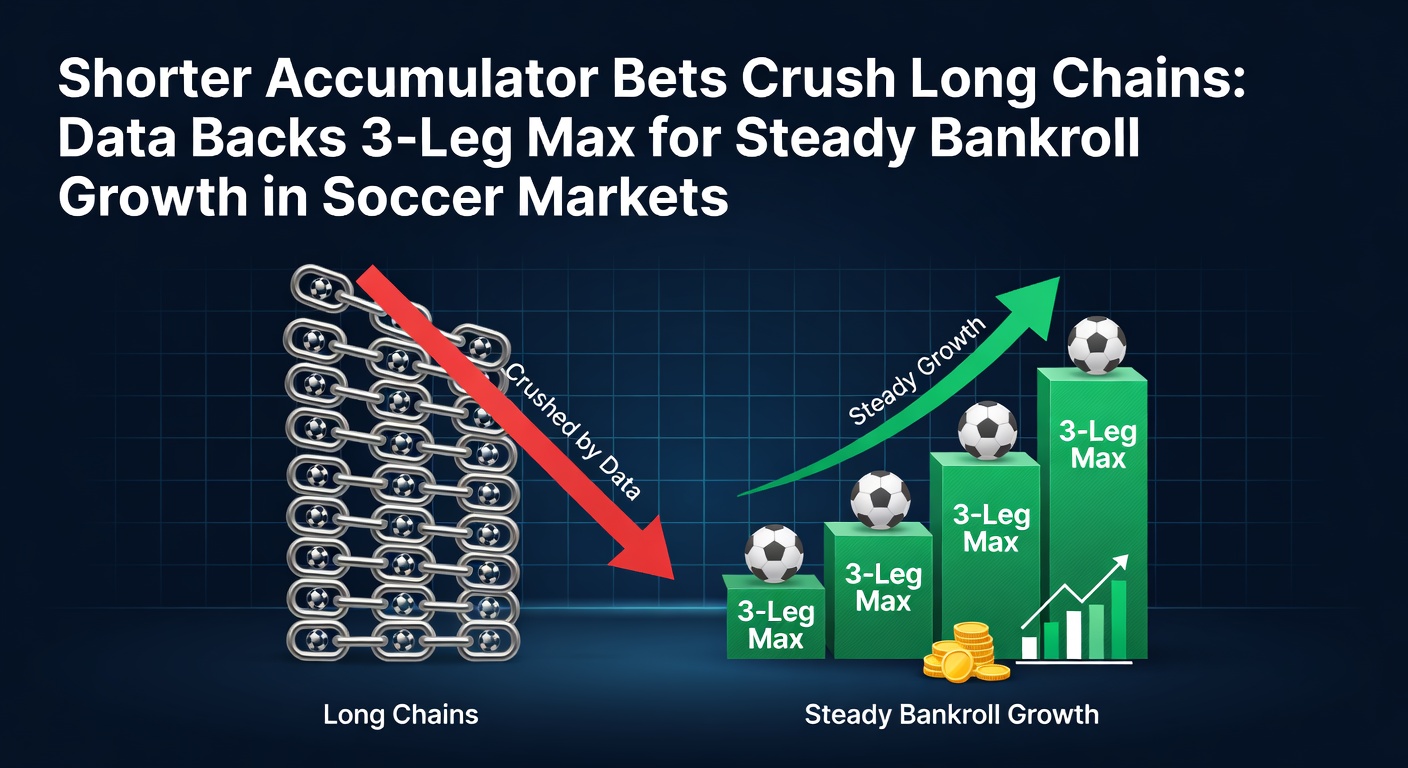 Line graph comparing hit rates and ROI for accumulator bets with 2, 3, 4, and 5+ legs in major soccer leagues