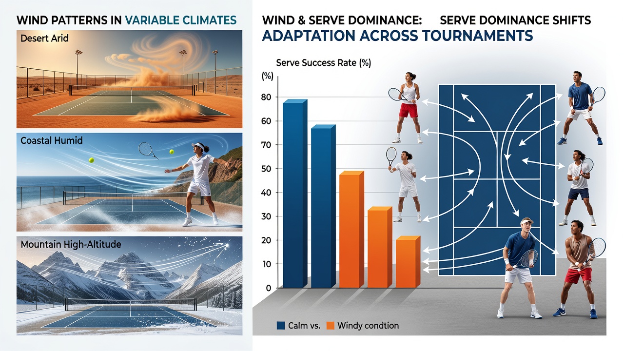 Wind affecting tennis ball trajectory during an outdoor professional match